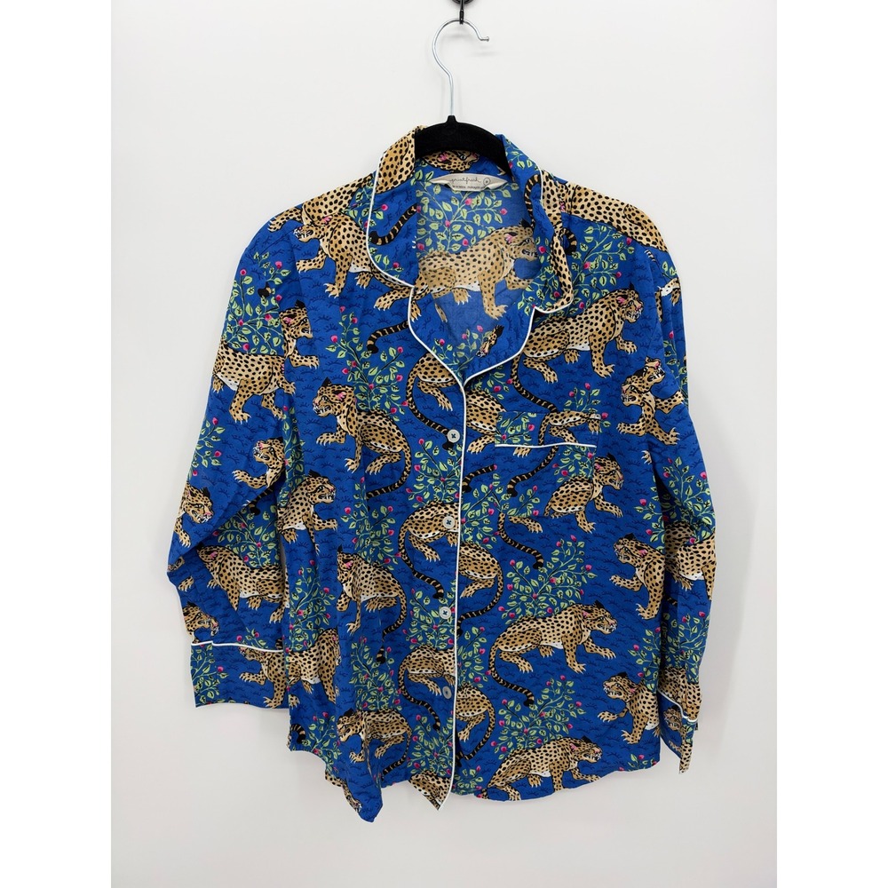 Printfresh Bagheera Leopard Pajama Top Blue Organic Cotton Small Long Sleeve